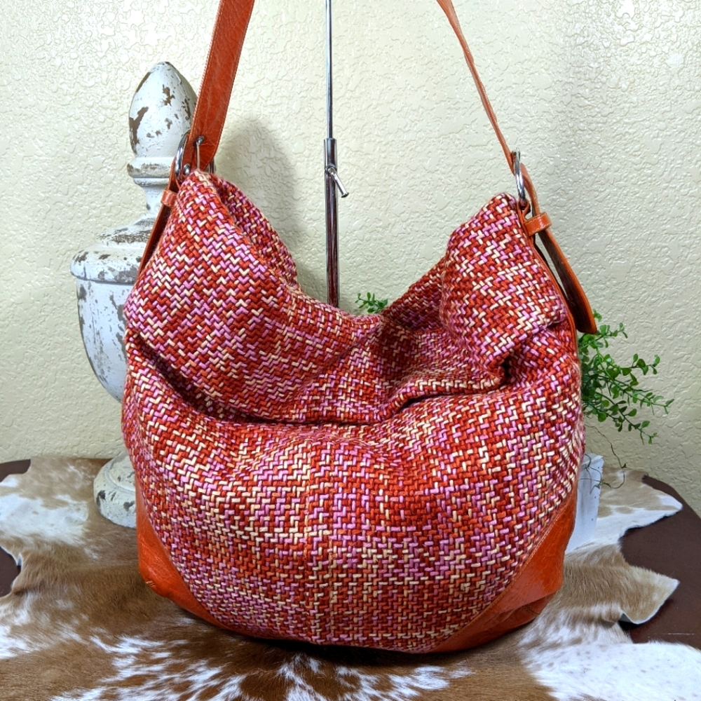 Jana Feifer Orange Pink Tweed Hobo Shoulder Bag